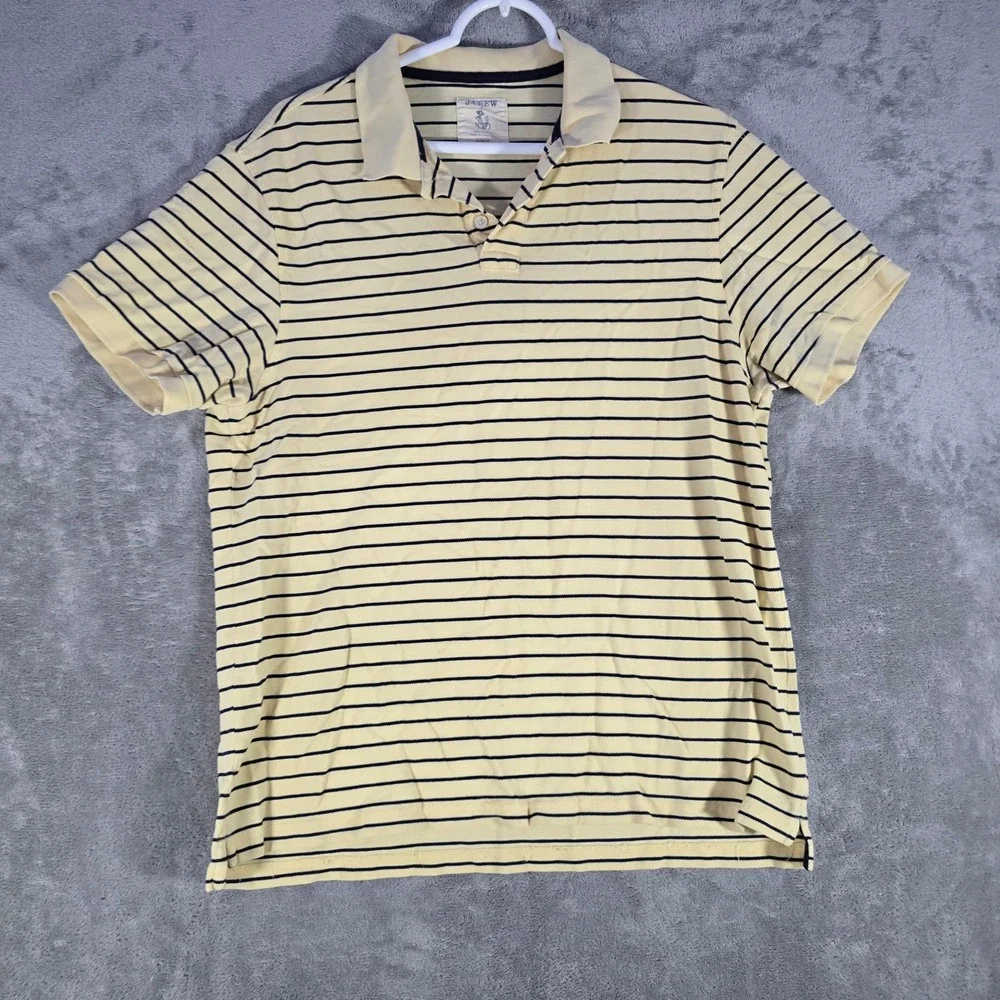 J. Crew Striped Polo Shirt Short Sleeve Casual Cotton Top Yellow‎ Black Large